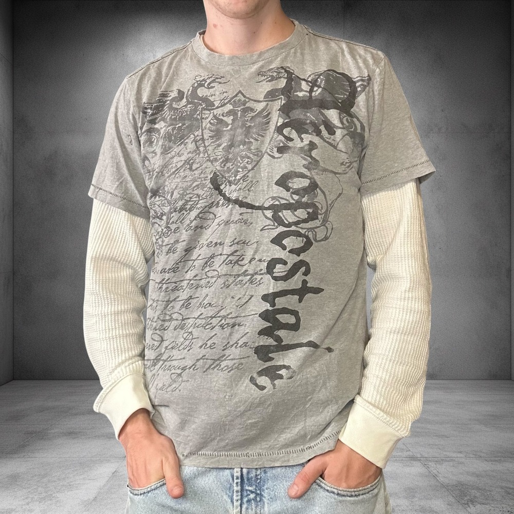 Vintage Aeropostale Y2K Graphic Tee Grey Gothic Skater Grunge Shirt XL